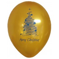 Jule ballon guld med juletræ 12"(30cm)
